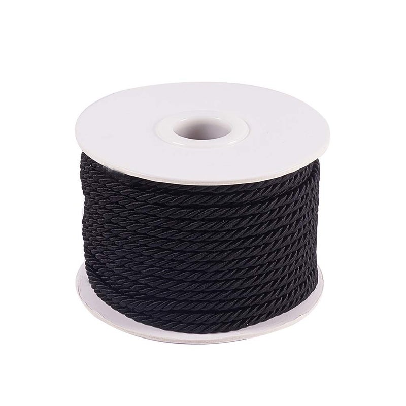 PH PandaHall 20 Yards Twisted Silk Ropes, 3mm Graduation Cord Trim Nylon Satin Shiny Cord Decorative Rope Braided Cord for Home DÃ©cor Upholstery Curtain Tieback Graduation Honor Cord (Black) - Image 1